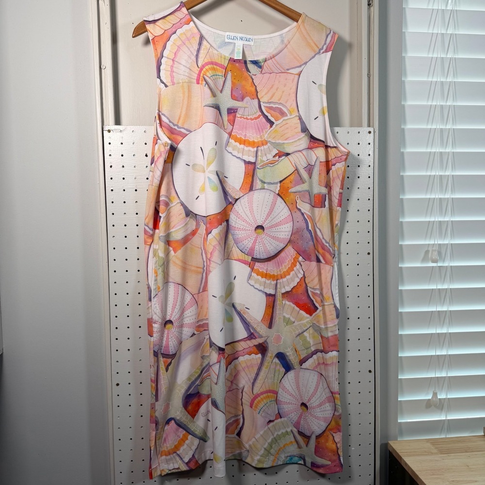 Ellen Negley Art & Sol Dress Women's Seashell Print Sleeveless Slit Hem - XL